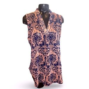 Auditions Pink Floral V-Neck Sleeveless Lightweight Tank Tunic Top Size Medium